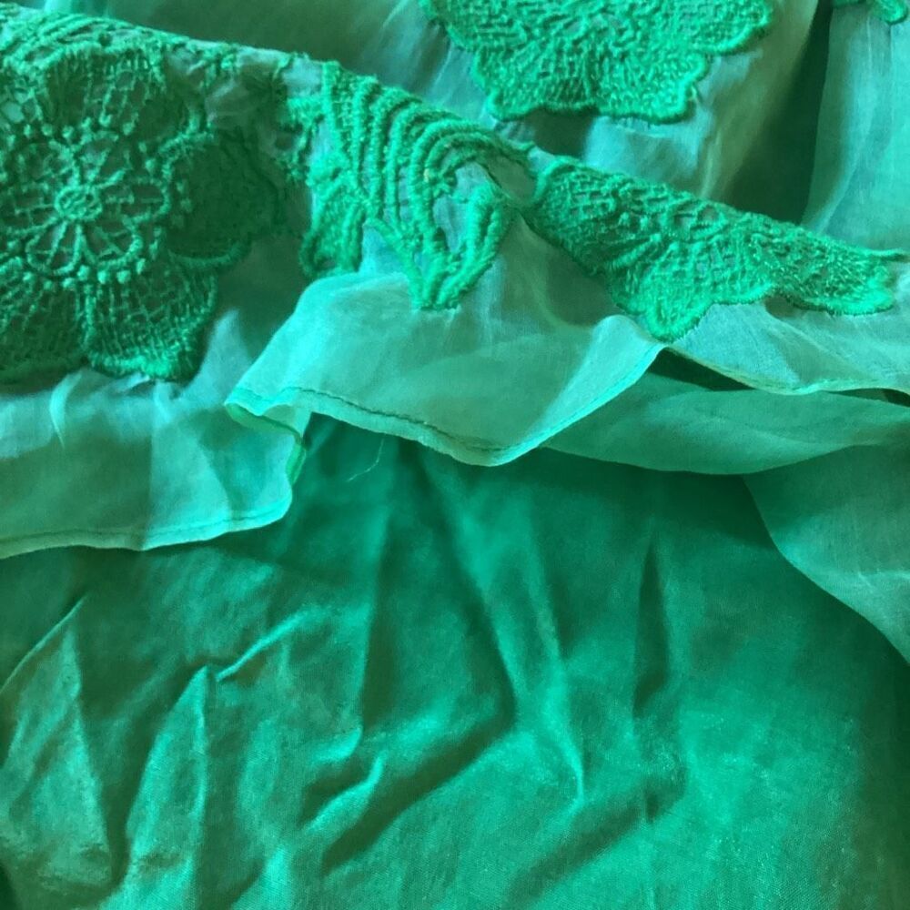 Yoana Baraschi Anthropologie 100% Silk Lace Overlay Sz 8 Emerald Green - Picture 7 of 10